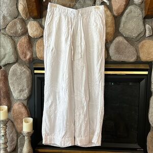 Joie Women's Linen White on White Floral Embroidered Wide Leg Pants, Size L